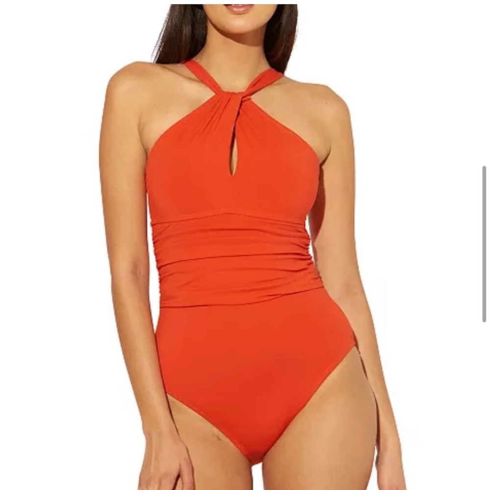 Bleu Rod Beattie High Neck Keyhole One Piece